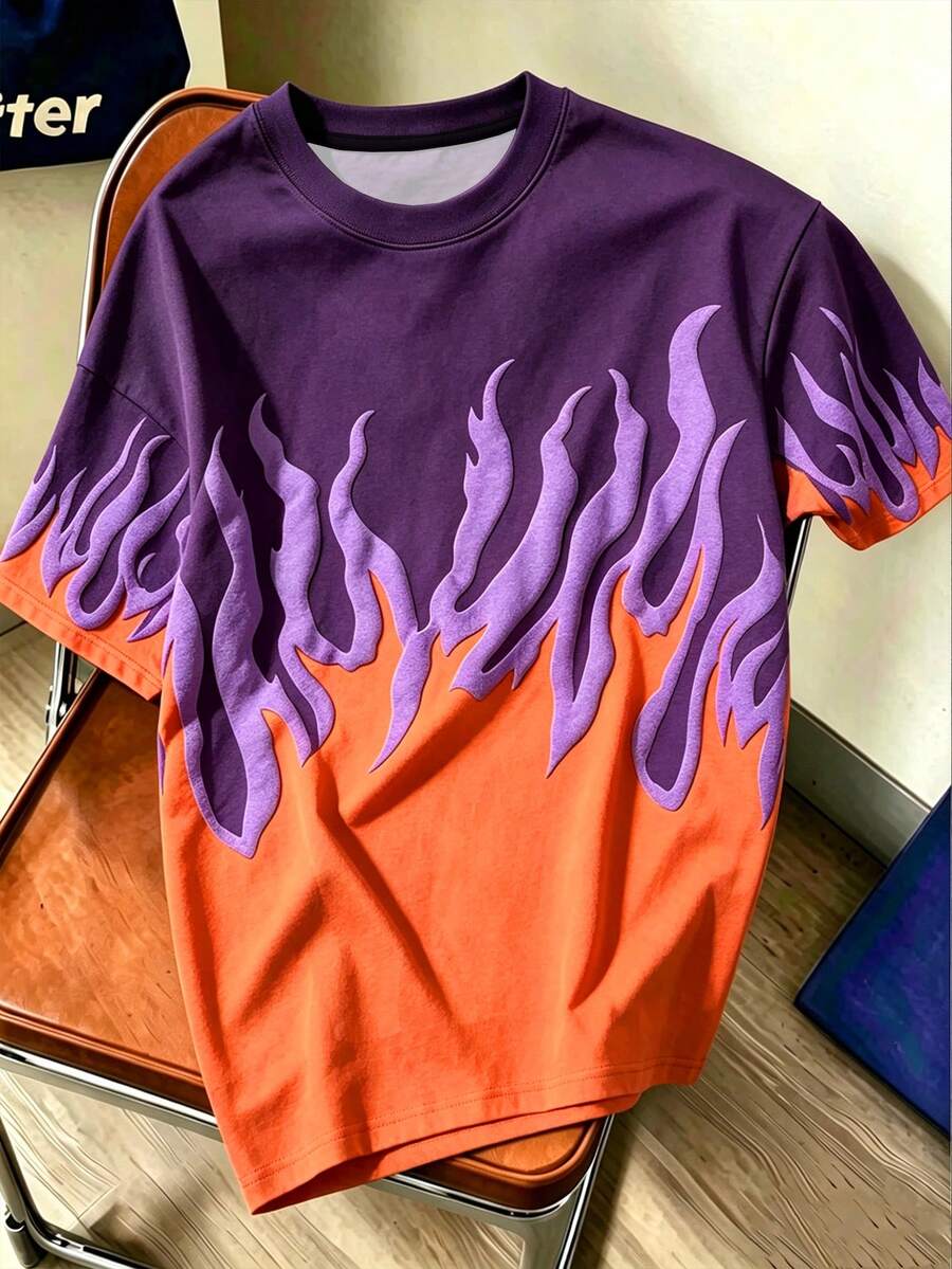 Gym Rark Men's Contrast Color Flame Pattern Short Sleeve Crew Neck Fashion Sports T-Shirt - Black - View 1