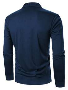 Manfinity Homme Men Plaid Print Polo Shirt, Fall, Long Sleeve Top - Navy Blue - View 2