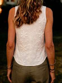 SHEIN Holidaya Middle-Aged & Elderly Women's Summer Casual Solid Color Floral Embroidered Vest - White - View 2