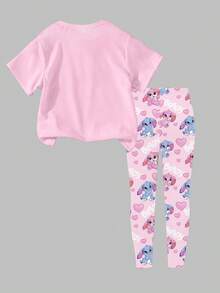 1 Set Spring Summer Autumn Young Girl Creative Personalized Cute Kawaii Blue Rabbit Pattern Casual Style Basic Short T-Shirt And Leggings Set Sets - Multicolor - View 2
