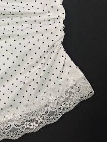 IslaSuriya Camiseta con hombros descubiertos, estampado de lunares y patchwork de encaje - Blanco - Ver 4