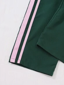 SHEIN Tween Girls New Fashion Grey Round Neck Long Sleeve Top With Wide Leg Pants Bow Decor 2pcs Set, Autumn/Winter - Green - View 5