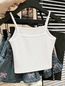 Young Girl Casual Simple Camisole Tank Top Suitable For Summer - White - View 2