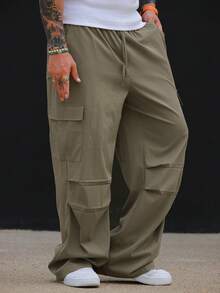 DAZY Long Cargo Pants With Pocket And Drawstring Design, Parachute Style For Men - Army Green - View 4
