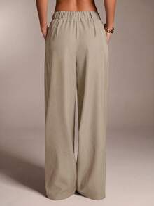 SHEIN Tall CURVE 大码女式纯色口袋休闲百搭日常裤 - Volcanic Gray - 查看 3