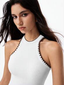 LYSMO Women's Contrast Trim Fitted Versatile Daily Casual Top - White - View 8