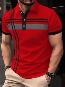 Manfinity Mode Men Plaid Contrast Color Polo Formal Shirt, Ceremony - Red - View 7