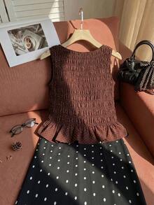 Comfortcana Áo hai dây tank top nữ size lớn phong cách Boho mùa hè, co giãn xếp ly - màu nâu - Xem 6