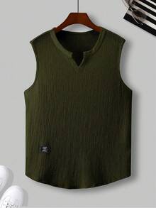 Manfinity Homme Men's Solid Color Notch V-Neck Casual Versatile Daily Outing Top - Army Green - View 3