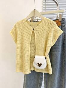 Franclia Nueva llegada Diseño de nicho Cárdigan de cuello redondo a rayas, versátil y estilizador único para mujeres - Amarillo claro - Ver 5