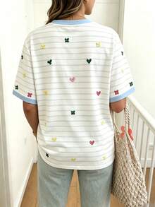 EMERY ROSE This Sweet-Style Striped Print T-Shirt Is Perfect For Everyday Casual Wear And Suitable For Spring, - Multicolor - View 2