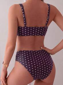 Swim Mod Summer Women's Swimwear Multicolor Random Print Shoulder Strap Top And High Waist Swim Bottoms Beach Vacation 2 Pieces Bikini Set - Multicolor - View 2