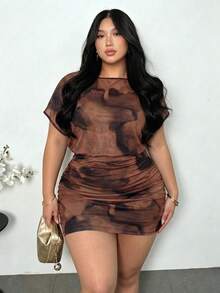 Firerie Plus Size Women's Chocolate Brown Pleated Sexy Elegant Bodycon Dress Party Summer - Multicolor - View 1