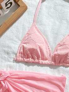 SHEIN 女童泳衣套裝 3 件組 粉色系列 兒童分體比基尼泳裝 海灘度假派對 春夏款 - 彩色 - 查看 6