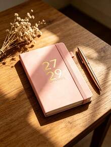 2027-2029 English Calendar Notebook, Time Management Planner, Bound Notepad With Straps - B-Pink - View 4