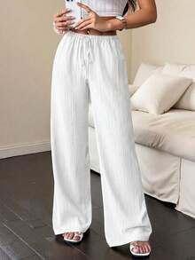 EMERY ROSE Women's Solid Color Elastic Waist Drawstring Summer Casual Pants With Pockets, Plus Size Women's Clothing, Plus Size Pants Fall - Multicolor - View 6