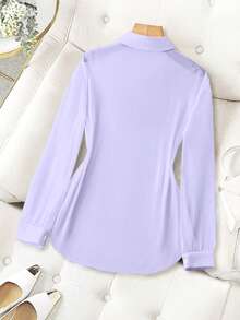 Franclia Camisa básica de cuello abatido, transparente, de unicolor y estilo minimalista - Púrpura malva - Ver 2