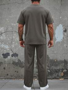 DAZY Summer Short Sleeve T-Shirt And Long Pants Set, Dark Grey, Plus Size For Men - Dark Grey - View 2