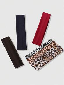ROMWE Kawaii 18 Buah Bando Wanita Motif Leopard Retro Amerika + Warna Polos, Gaya Jalanan Cocok Sebagai Aksesori Rambut Wanita untuk Penggunaan Sehari-hari dan Olahraga - Cetak macan tutul multi-warna - View 2