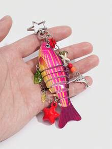 ROMWE Kawaii 1 pieza Llavero de pez tropical de color dopamina hecho a mano, cebo de imitación para primavera y verano, colgante de anzuelo de pez de varios segmentos, estilo de vacaciones/oceánico - Multicolor 5 - Ver 5