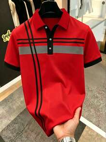Manfinity Mode Men Plaid Contrast Color Polo Formal Shirt, Ceremony - Red - View 1
