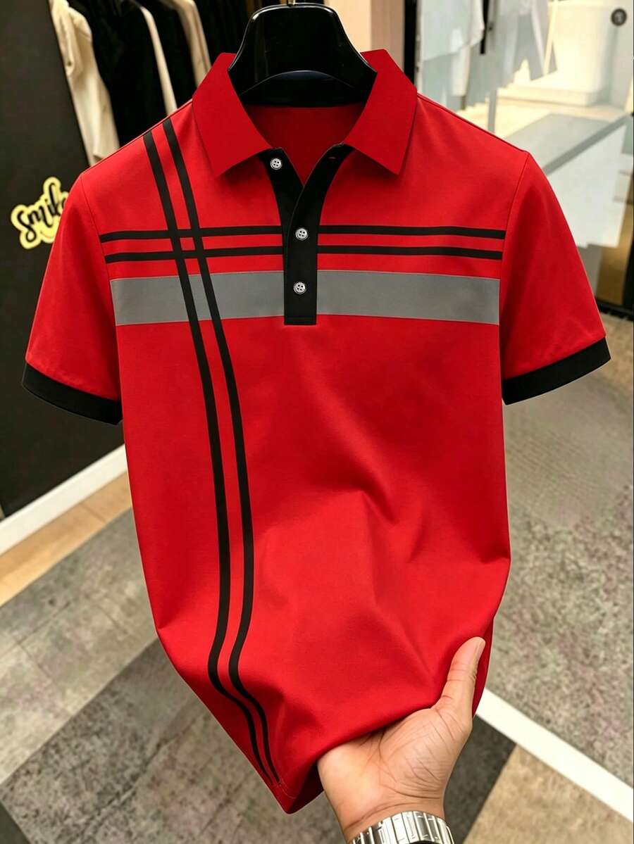 Manfinity Mode Men Plaid Contrast Color Polo Formal Shirt, Ceremony - Red - View 1