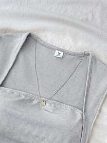 SHEIN Teen Girls T-Shirts Summer Solid Ruched Side Tank Top - Grey - View 4