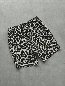 Manfinity VCAY Men's Casual Leopard Print Drawstring Waist Shorts, Summer - Grey - View 2