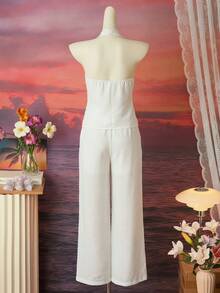 Livesso Women's Vacation Beach Backless Halter Top And Long Pants Swimwear Set Summer - White - View 2