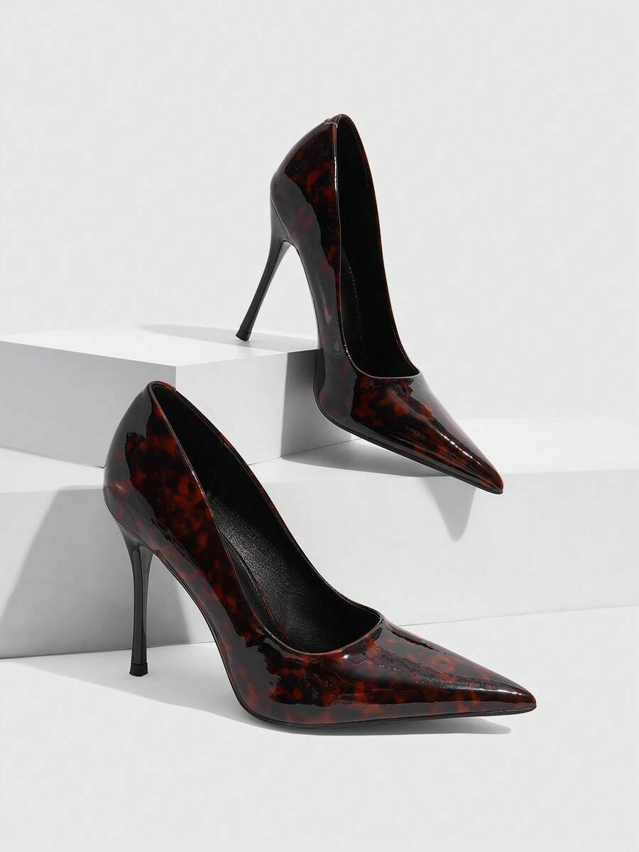CUCCOO SZL Women's Solid Color Pointed Toe Minimalist High Heel Pumps, Casual Everyday Wear Spring Shoes Spring Break Easter For Christmas Valentine's Day - Leopard brown - View 1