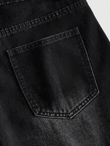 ROMWE MEN Street Life Men's Summer Casual Rhinestone Decorated Denim Shorts - Black - View 6