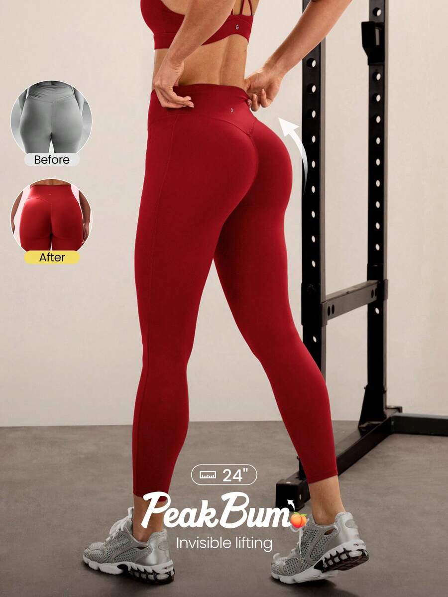 GLOWMODE 24" Peakbum Powersculpt™-Air Sculpt Flex 吸濕排汗涼感V腰提臀緊身褲 高強度運動跑步訓練 秋冬款 - Fiery Red - 查看 1