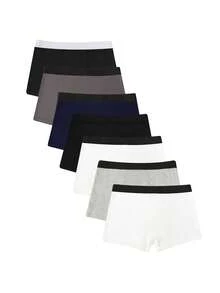 7pcs/Set Boys' Simple Black Fashionable Boxer Briefs, Comfortable For All Seasons - Black and White - View 2