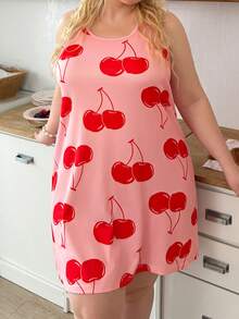 Slumberry CURVE Sweet Cute Vibrant Cherry Colorblock Print Pinafore Style Plus Size Women's Nightgown - Multicolor - View 5