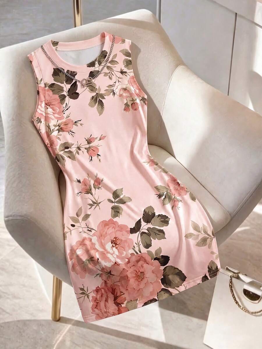 Franclia 熱銷休閒女款花卉圓領無袖洋裝 - 彩色 - 查看 1
