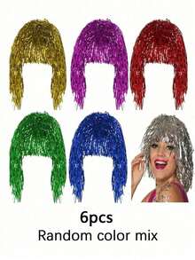 1pc/6/12pcs Shiny Wig, Glitter Party Wig, Colorful Glitter Wig Cap, Disco Costume Wig, Fun Party Hat, Funny Glitter Metal Hair Accessory, Suitable For Party Carnival, Headwear, Daily Party Supplies, Party Home Decor, Party Gifts, Holiday Supplies - multicolor - View 15