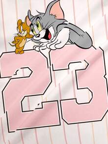 TOM & JERRY X SHEIN 女款卡通印花圓領短袖休閒百搭T恤 - 白色 - 查看 6