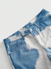 ROMWE MEN Men's Summer Casual Colorblock Print Denim Shorts - Blue - View 3