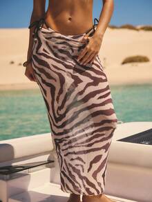 Aralina 3 Piece Set Zebra Animal Print Bead Detail Bikini Summer Spring Swim Vacation Beach Triangle Slider Halter Tie Sides Sexy Three Piece Set Swim Bag - Multicolor - View 9