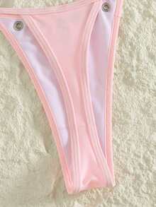 Swim SXY Springbreak 女款夏季鉚釘性感派對音樂節休閒極簡度假海灘鏤空繫帶掛脖比基尼泳衣套裝 2件組，適合度假海灘出遊 - 粉色 - 查看 7