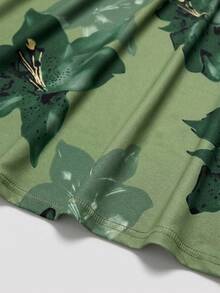 Rometta Large Floral Print Elastic Bodycon Mermaid Skirt, New French Style Versatile Skirt For Women, Design-Driven Mature Style - Army Green - View 4
