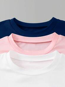 SHEIN Explorewe 6件套女童柔软T恤套装，夏季休闲上衣，街头时尚，蝴蝶结，25种图案，豹纹印花，多色运动裤，宽松短袖T恤，修身骑行裤，白色上衣 - 彩色 - 查看 4