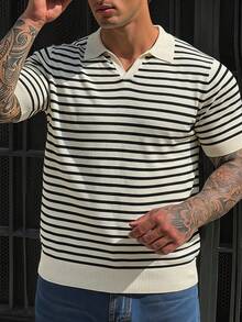 DAZY Summer Short Sleeve Striped Black And White Men's Plus Size Knit Top - Multicolor - View 1