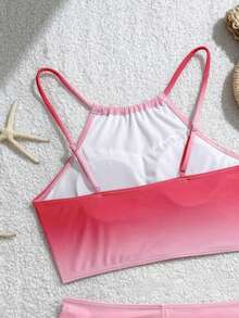 SHEIN Ensemble de maillot de bain pour filles avec débardeur de bain bleu unicolore doux et mignon et culotte de bain style short - Rose bonbon - Voir 5