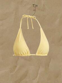 Elavelle Women's Spring/Summer Solid Color Halter Bikini Top - Yellow - View 4