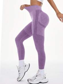 Gameset SHEIN Sport 女款時尚百搭緊身運動底層長褲 - 紫色 - 查看 5