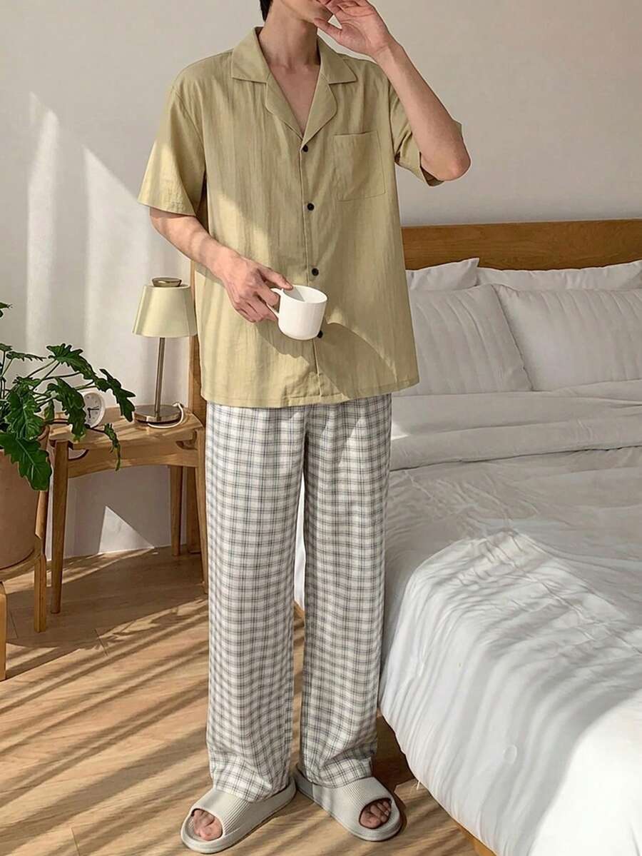 DAZY Summer Solid Color Shirt T-Shirt Men's Loungewear Set - Multicolor - View 1