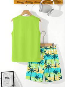 Tween Boy Casual Comfortable Fashion Minimalist Crew Neck Tank Top And Shorts Set Sets Squishy Vacation Beach Casual Cozy Graphic Tank Top Matchingset - White - View 3