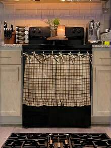 1PC Handmade Country Style Plaid Ruffled Tie On Stove Cover Oven Curtain Dishwasher Washing Machine Cover Easy Installation No Tools For Kitchen Laundry Farmhouse Decor Kitchen Supplies Home Accessories - View 11