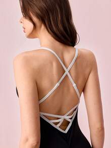 Bonmuse 1pc Women's Solid Color Comfortable Backless Jumpsuit Loungewear - Black - View 4